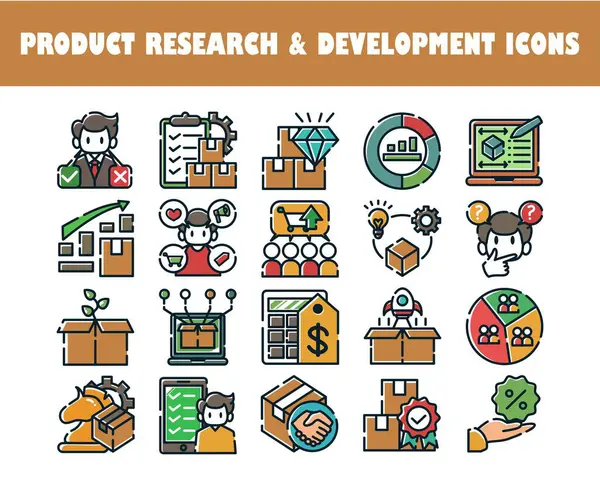 Icono Producto Investigación Desarrollo Vector Ilustración Conjunto Ilustración de stock