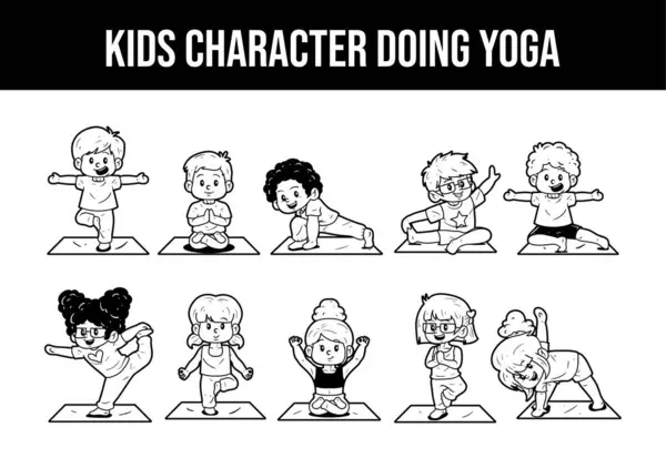 Personaje Los Niños Haciendo Yoga Vector Esquema Ilustración Conjunto Vectores de stock libres de derechos