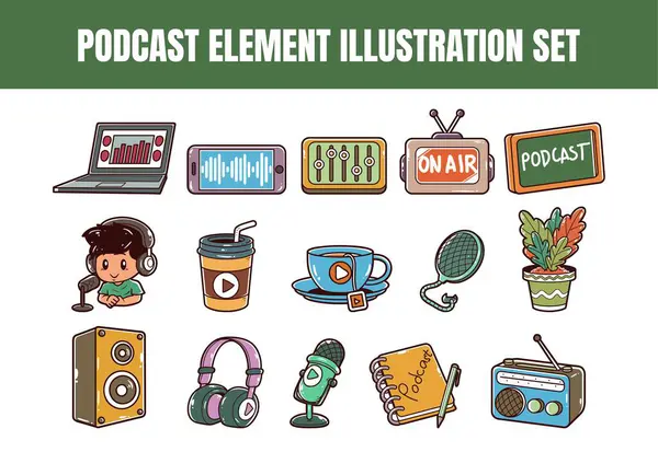 Podcast Elemento Vector Ilustración Conjunto Vectores de stock libres de derechos