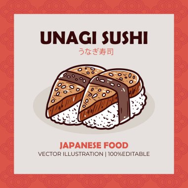 Unagi suşi Japon yemek vektör illüstrasyonu