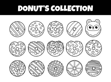 Donuts with top view outline vector illustration set clipart