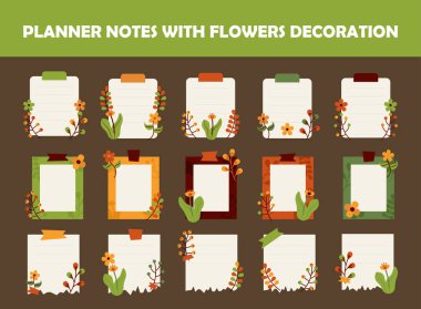 Planner notes with flowers decoration vector illustration set clipart