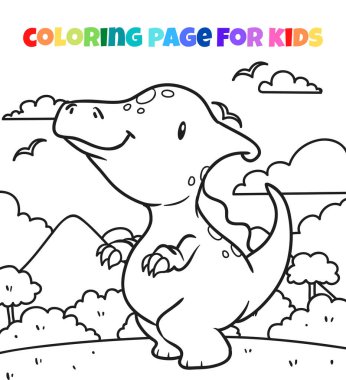 Cute dinosaur coloring page illustration clipart