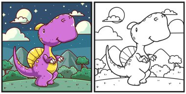 Purple dinosaur with night background coloring page illustration clipart