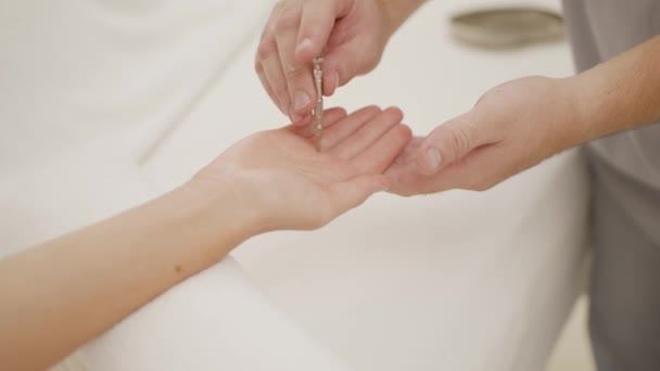 Dokter Tangan Melakukan Perawatan Akupunktur Spa Kecantikan Pada Tubuh Wanita — Stok Video