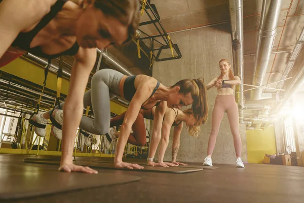 Fit Vrouwen Die Push Ups Trainingsoefeningen Doen Met Fitness Trx — Stockfoto