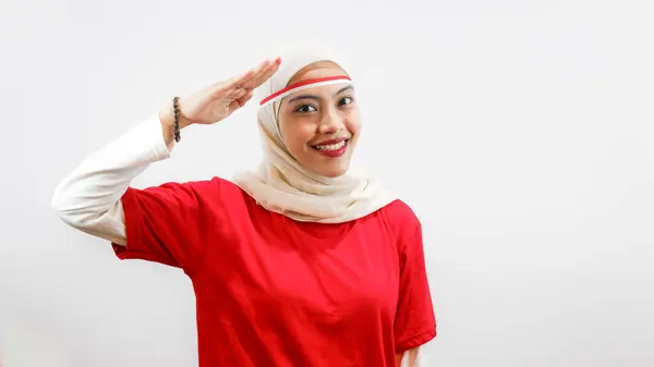 Νεαρή Ινδονησιακή Γυναίκα Γιορτάζουν Την Ανεξαρτησία Της Ινδονησίας Ημέρα Στις — Φωτογραφία Αρχείου