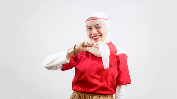 Porträtt Glad Ung Asiatisk Kvinna Fira Indonesiska Självständighetsdagen Den Augusti — Stockfoto