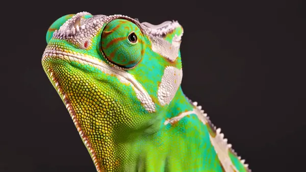 Zblízka Chameleon Černém Pozadí — Stock fotografie