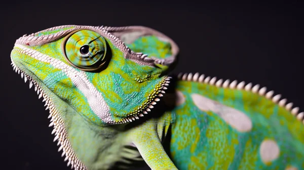 Zblízka Chameleon Černém Pozadí — Stock fotografie