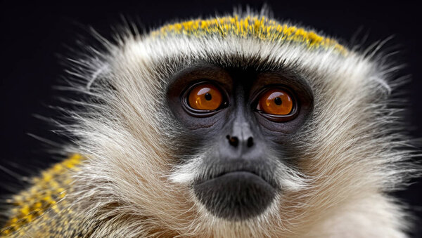High Detail, Medium Portrait Photo, An vervet monkey on black background. High Quality
