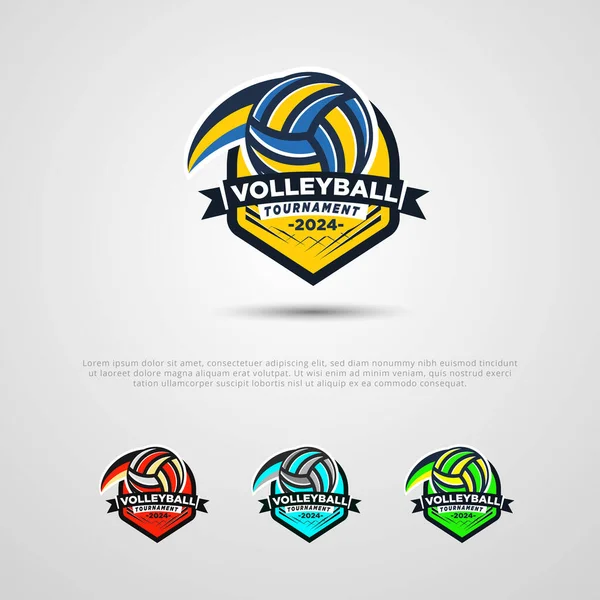 Volleyboll Turnering Logotyp Design Mall Emblemmall Med Volleyboll Designelement För — Stock vektor