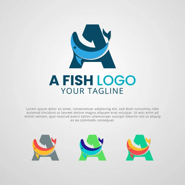 Simple Modern Letter Fish Logo Design Flat Vector Design Template — Stock Vector