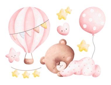 Balonlu bebek partisinin suluboya çizimi