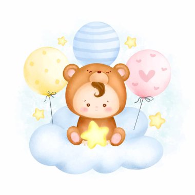 Hayvan kostümü giyen sevimli çizgi film bebeği, vektör çizimi