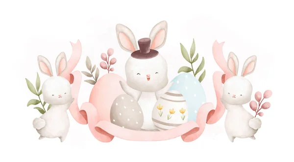 Easter Bunny Eggs Rabbit Carrot — Stock Vector