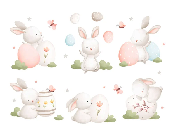 Милый Кролик Пасхальными Яйцами Кроличьими Ушами — стоковый вектор