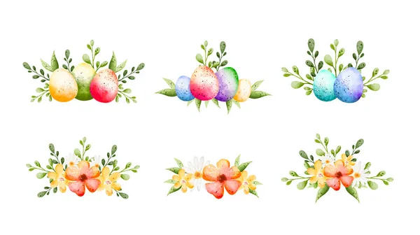Conjunto Acuarela Huevos Pascua Aislado Sobre Fondo Blanco — Archivo Imágenes Vectoriales