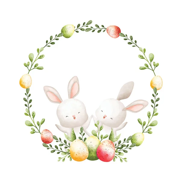 Illustrazione Acquerello Ghirlanda Pasqua Con Coniglio Uova Pasqua — Vettoriale Stock