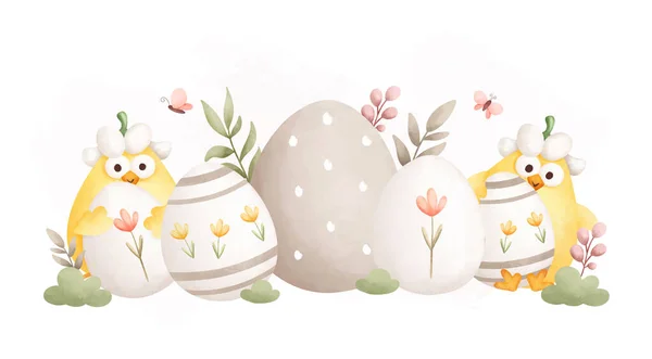 Пасхальные Яйца Цветы Белом Фоне — стоковый вектор