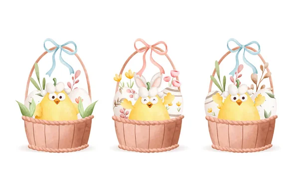 Easter Eggs Flowers Isolated White Background — Stock Vector