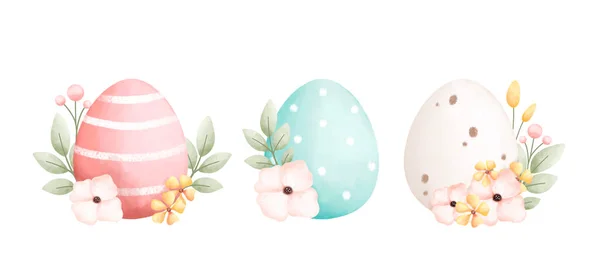 Πασχαλινά Αυγά Και Λουλούδια Εικονογράφηση Υδατογραφίας — Διανυσματικό Αρχείο