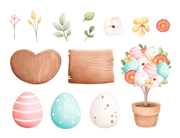 Πασχαλινά Αυγά Και Λουλούδια Εικονογράφηση Διανύσματος — Διανυσματικό Αρχείο