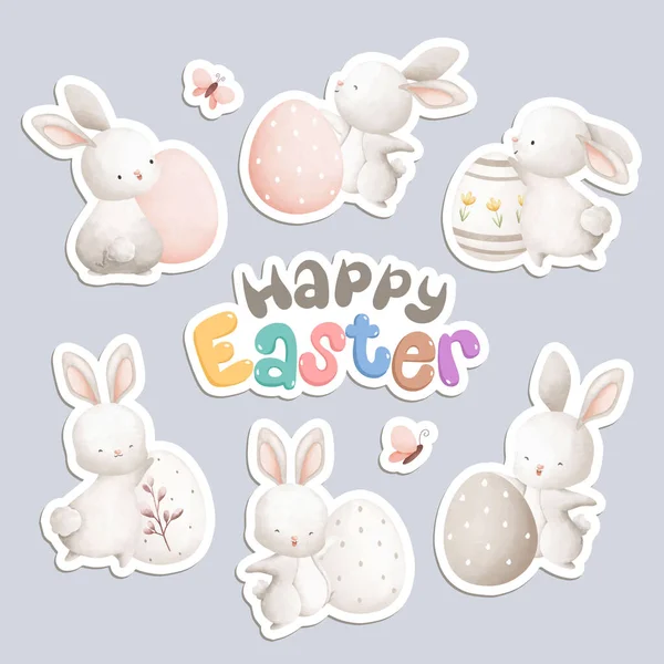 Happy Easter Greeting Card Bunny Eggs Vector Illustration — Stock Vector
