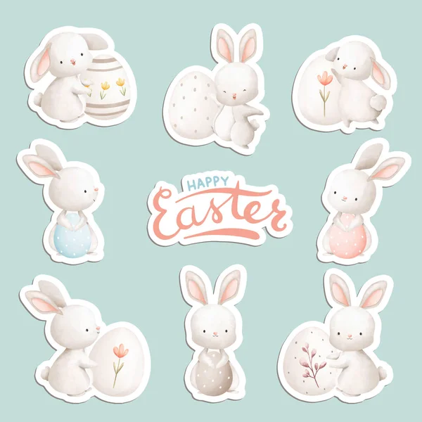 Милый Кролик Пасхальными Ушами Яйцами Векторная Иллюстрация — стоковый вектор
