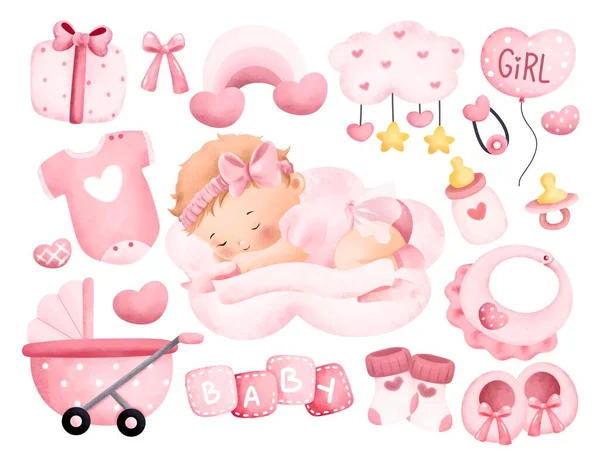 Akvarell Illustration Baby Girl Clipart — Stock vektor