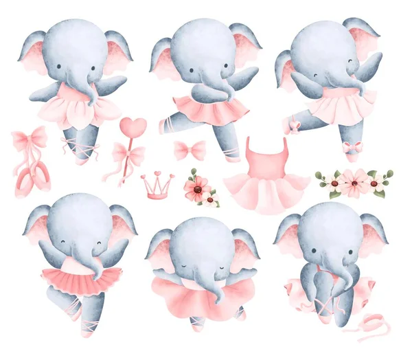 Χαριτωμένος Ελέφαντας Ακουαρέλα Μπαλαρίνα Στυλ Διάνυσμα Εικονογράφηση — Διανυσματικό Αρχείο