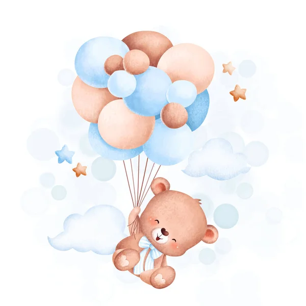 Słodkie Dziecko Niedźwiedź Balonami Balonem — Wektor stockowy