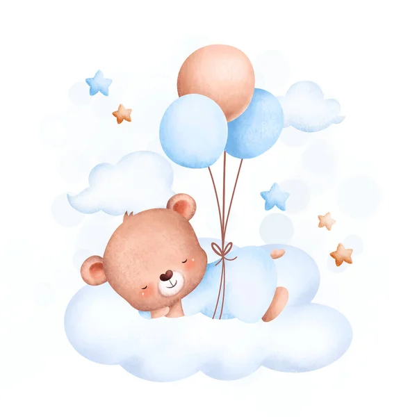 Χαριτωμένο Αρκουδάκι Μπαλόνια Στον Ουρανό Εικονογράφηση Διανύσματος — Διανυσματικό Αρχείο