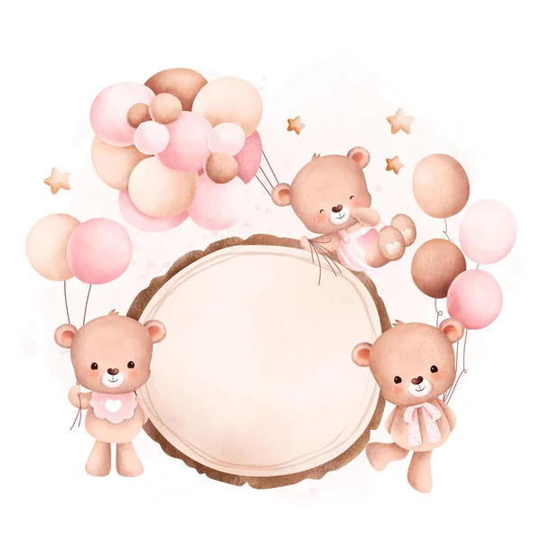 Ακουαρέλα Εικονογράφηση Του Χαριτωμένο Μωρό Αρκούδα Μπαλόνια Και Μπαλόνι — Διανυσματικό Αρχείο
