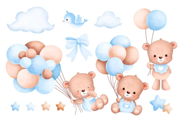 Carino Baby Shower Con Palloncini Cielo Blu — Vettoriale Stock