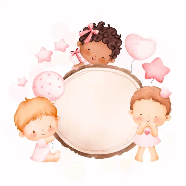 Χαριτωμένο Μικρό Κορίτσι Μπαλόνια Λευκό Φόντο — Διανυσματικό Αρχείο