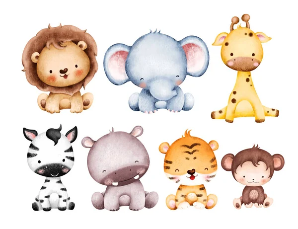 set of cute cartoon animals isolated on white background