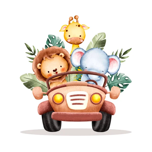Niedliches Kleines Baby Mit Einem Spielzeugauto — Stockvektor