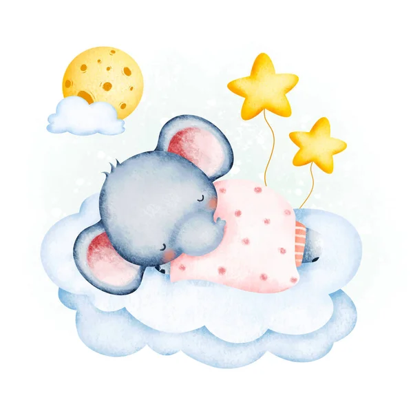 Elefante Bebé Acuarela Durmiendo Nube — Archivo Imágenes Vectoriales