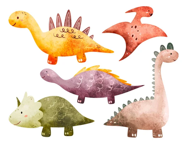 Conjunto Dinosaurios Dibujos Animados Lindo Con Dinosaurio Ilustración Vectores — Vector de stock