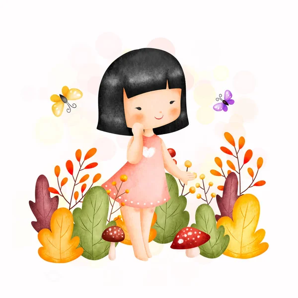 Mignonne Petite Fille Avec Des Fleurs — Image vectorielle