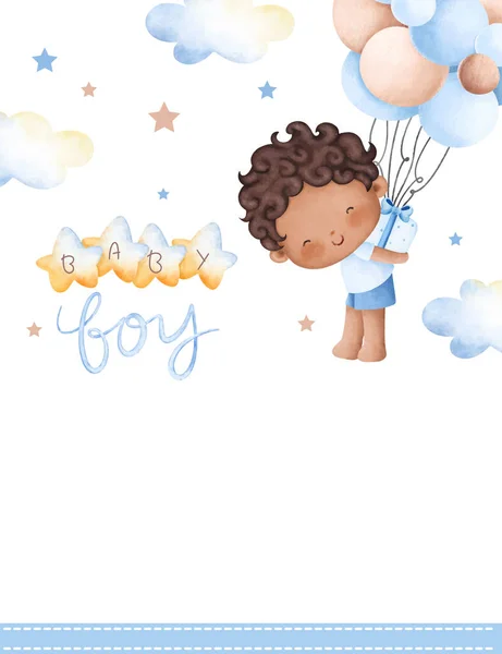Cute Baby Boy Balloons Stars — Stock Vector