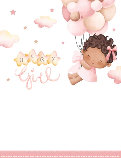 Jolie Petite Fille Avec Des Ballons Des Fleurs — Image vectorielle