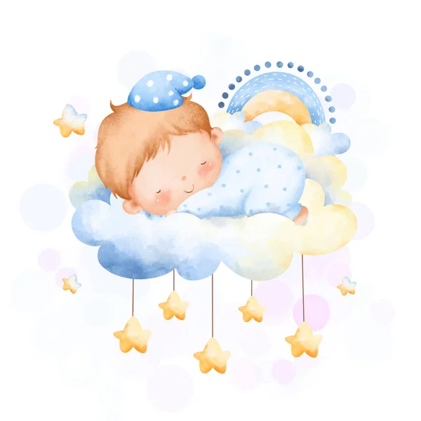 Mały Chłopiec Śpiący Łóżeczku — Wektor stockowy