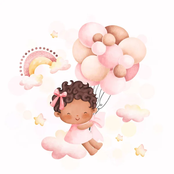 Cute Little Girl Balloons — Stock Vector