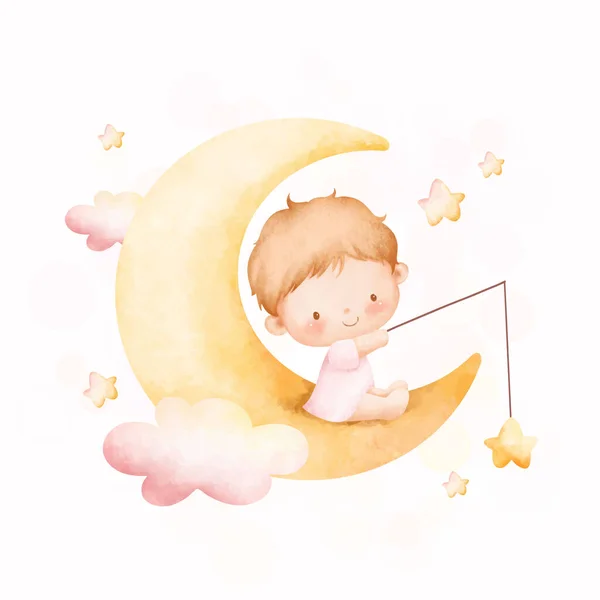 Χαριτωμένο Μωρό Φεγγάρι Και Αστέρια — Διανυσματικό Αρχείο