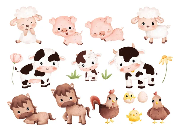 Animais Fazenda Desenhos Animados Bonitos Ilustração Vetorial —  Vetores de Stock