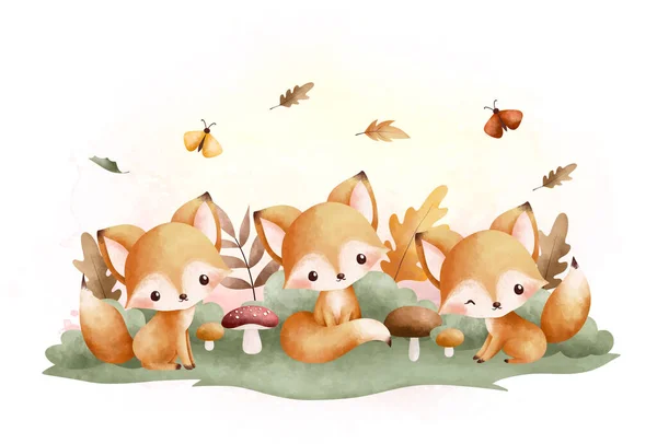 Niedlicher Kleiner Fuchs Und Kätzchen Auf Weißem Hintergrund — Stockvektor