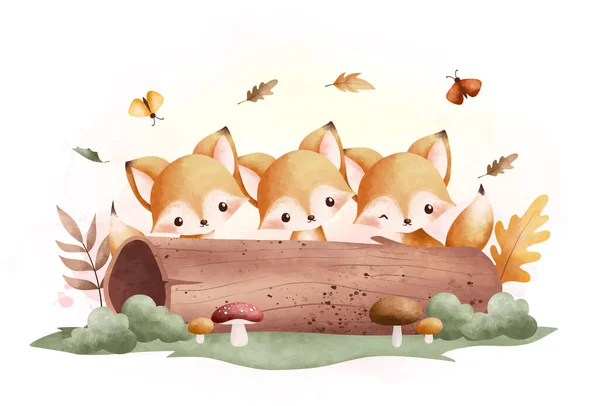 かわいいキツネや森の動物 — ストックベクタ