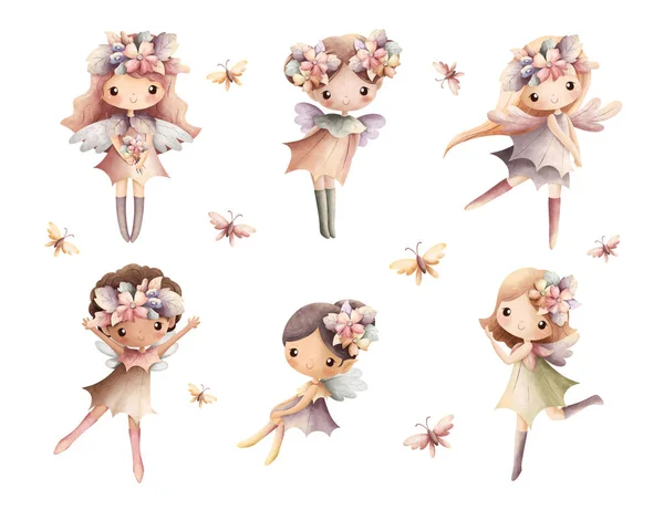 可愛い妖精のキャラクターのセット ベクターイラスト — ストックベクタ